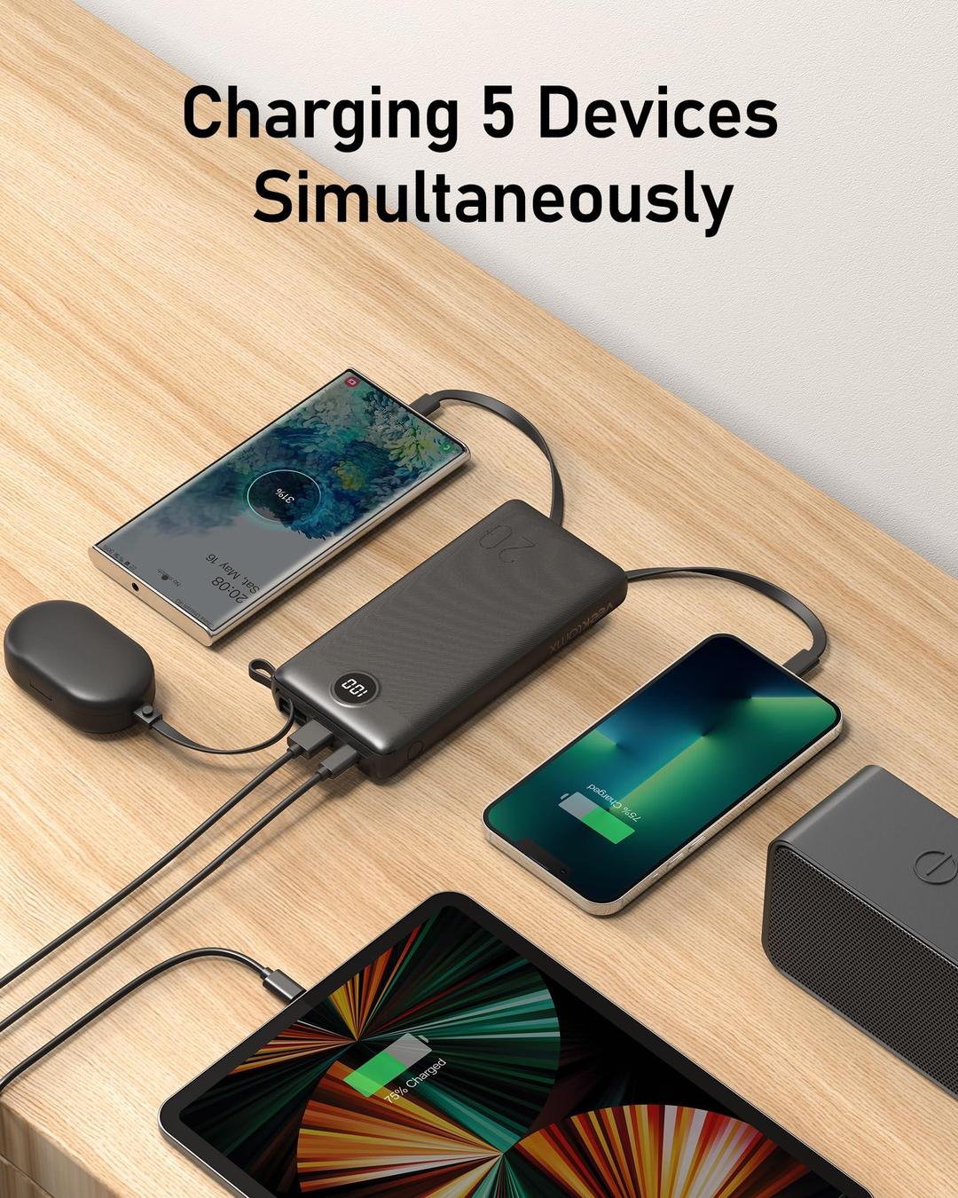 Power Bank with Built-In Cables